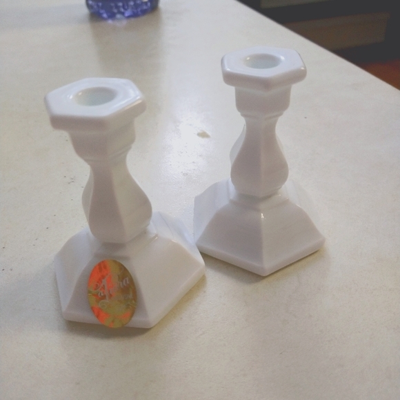 Milk Glass Candleholders Set - Picture 1 of 4